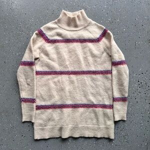 VTG 1970s Le Mont French Wool Sweater Large Mock Neck Striped Knit